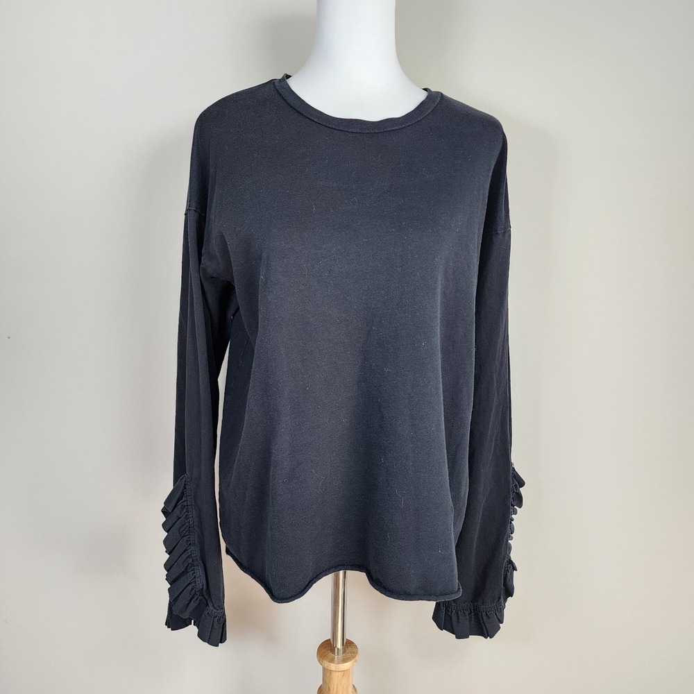 Zara Trafaluc Black Long-Sleeve Shirt with Ruffle Cuffs Size M